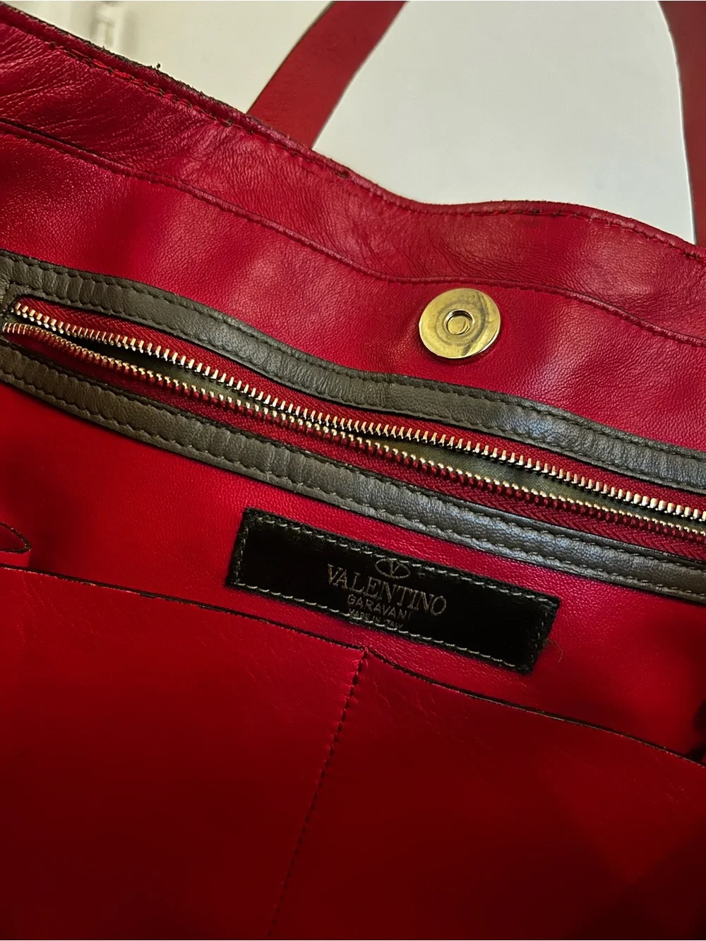 Valentino Garavani Rockstud Camouflage Tote with Red Handles and Gold Studs